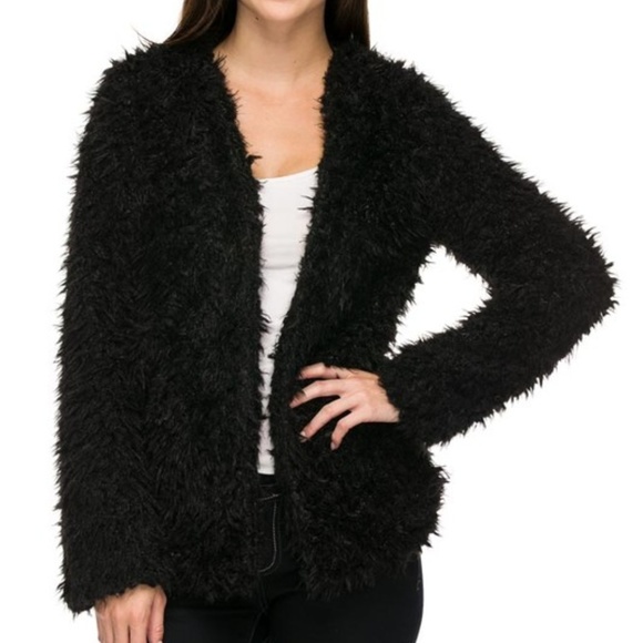 Jackets & Blazers - TEDDY BLACK FAUX FUR COAT